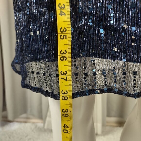 Leslie Fay Blue Sleeveless Double Keyhole Crew Neck Sequin Shirt Dress Size 8 - Picture 7 of 13